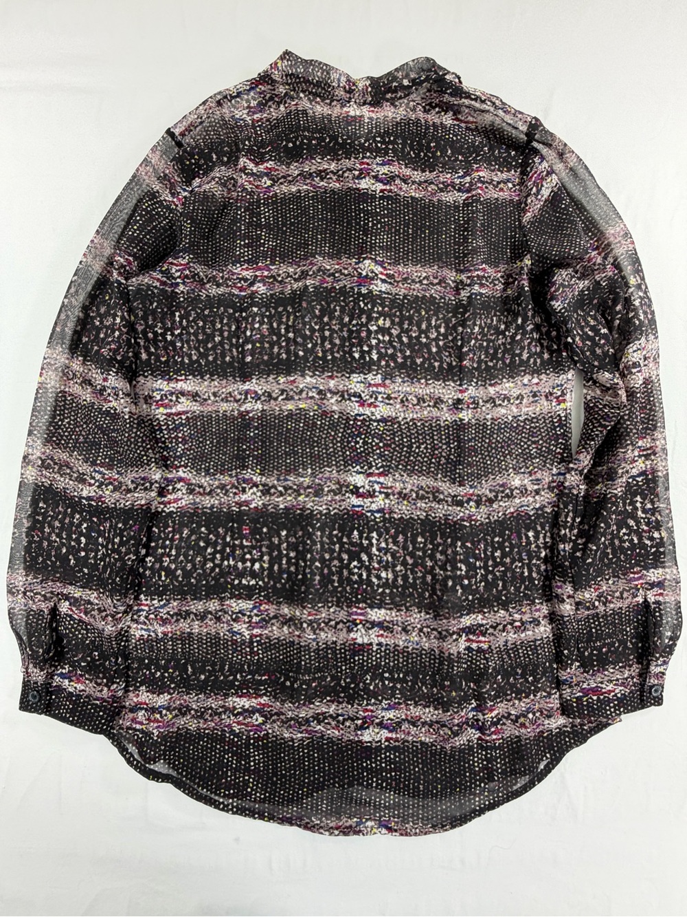 Cabi Sheer Button Front Blouse Small Abstract Print Long Sleeve Black - Picture 2 of 5